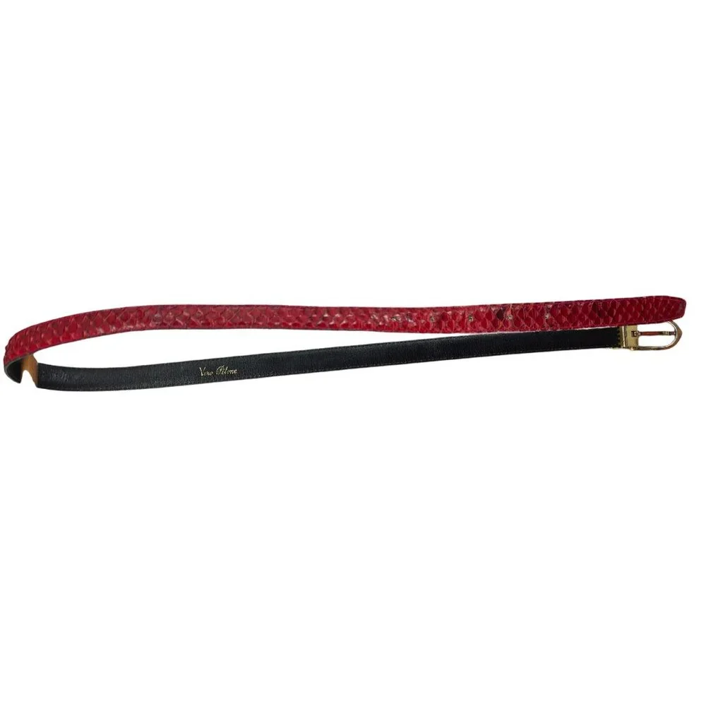 Vero‎ Pitone Red Snakeskin Leather Belt With Gold Buckle